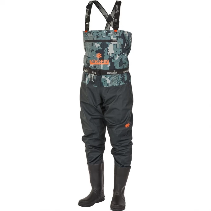 Полукомбинезон забродный NORFIN PILOT CAMO BOOTFOOT р.43-M с сапогами резина 83400-43-M